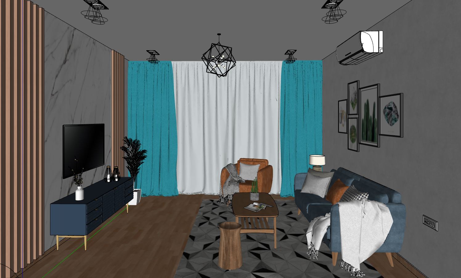 sketchup phòng khách chung cư,phòng khách hiện đại,model 3d phòng khách,thiết kế phòng khách hiện đại